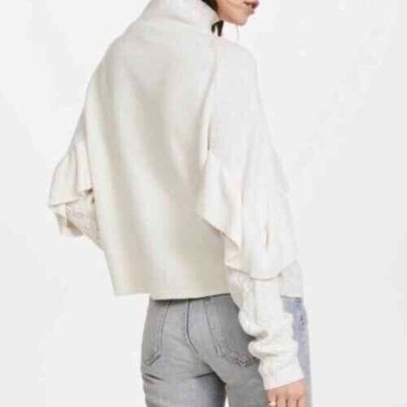 Project Naadam Womens Medium Sweater Ruffle Mock Neck Cream Cable Knit - Picture 4 of 12